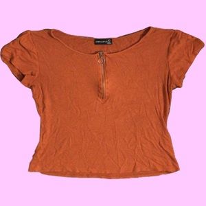 Y2K half zip up shirt orange crop top streetwear
